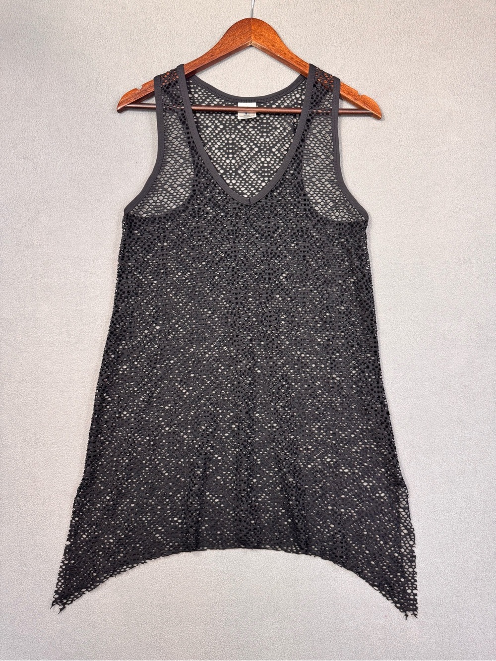 Mossimo Black Mesh Swim Cover Dress Top with Asymmetrical Hem and Side Slits, S
